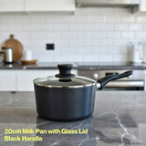 20cm Milk Pan with Glass Lid and Black Handle