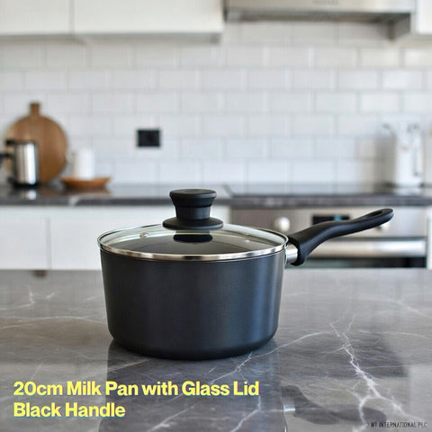 20cm Milk Pan with Glass Lid and Black Handle