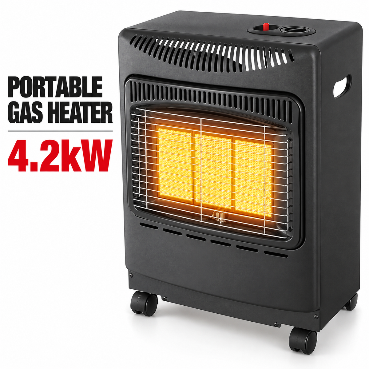 Single 4.2kW 3-Plate Gas Cabinet Heater with Hose & Regulator – Black