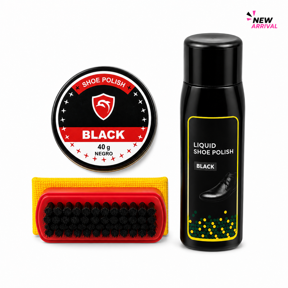 Black Shoe Care & Polish Kit with 40g Wax Polish,  Footwear Cleaning Set