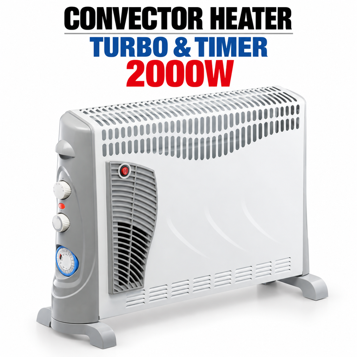 Single 2000W Convector Heater with Turbo Fan & Timer – White