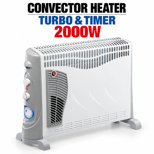 Single 2000W Convector Heater with Turbo Fan & Timer – White