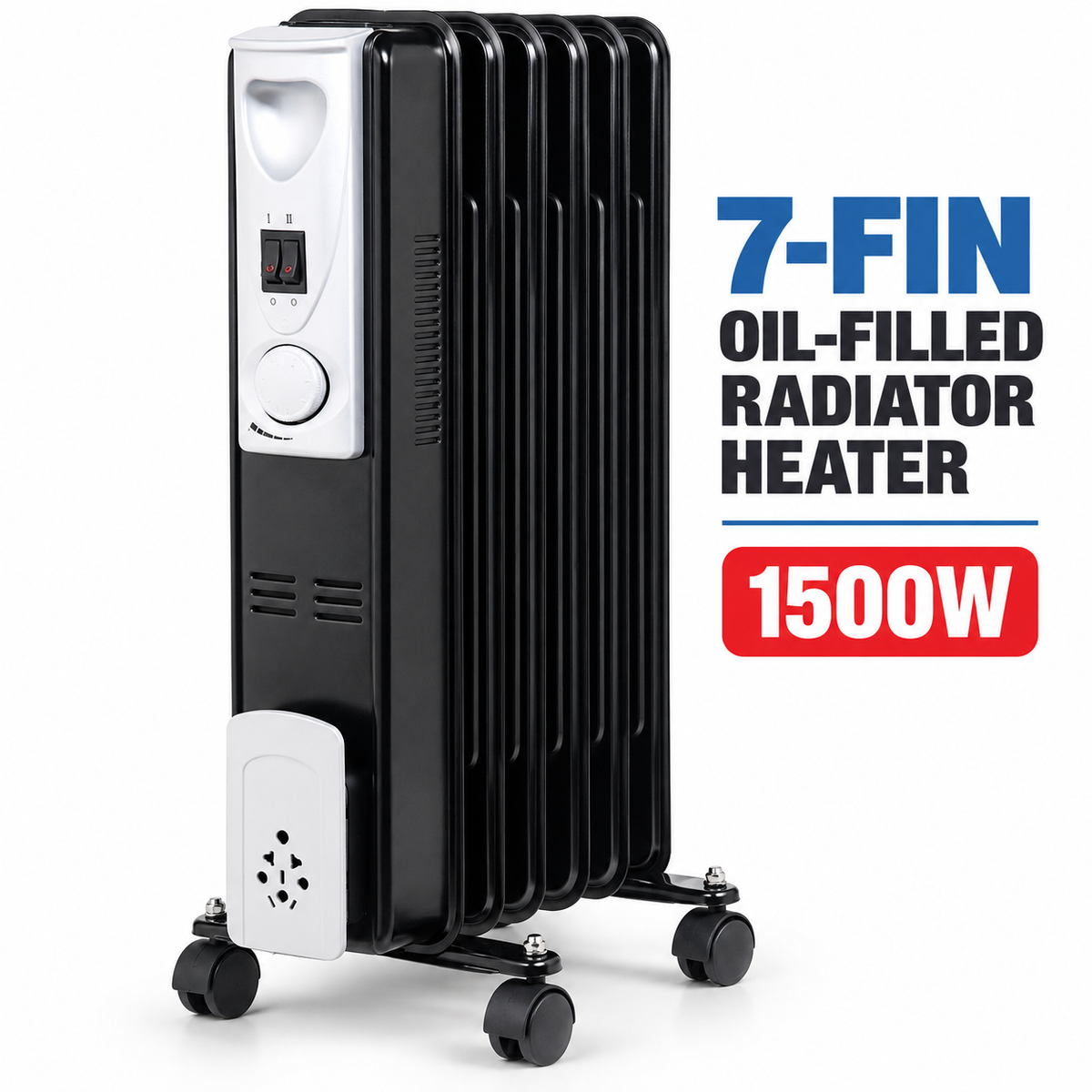 Single 1500W 7-Fin Oil-Filled Radiator Heater – Black
