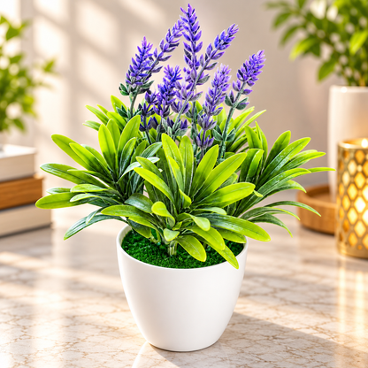 Artificial Lavender Plant in White Pot