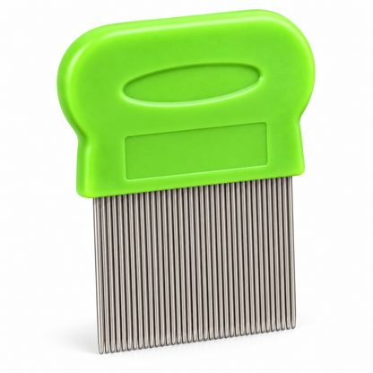 Fine-Tooth Steel Lice and Nit Removal Comb with Wide Plastic Grip – 8 × 5.8cm