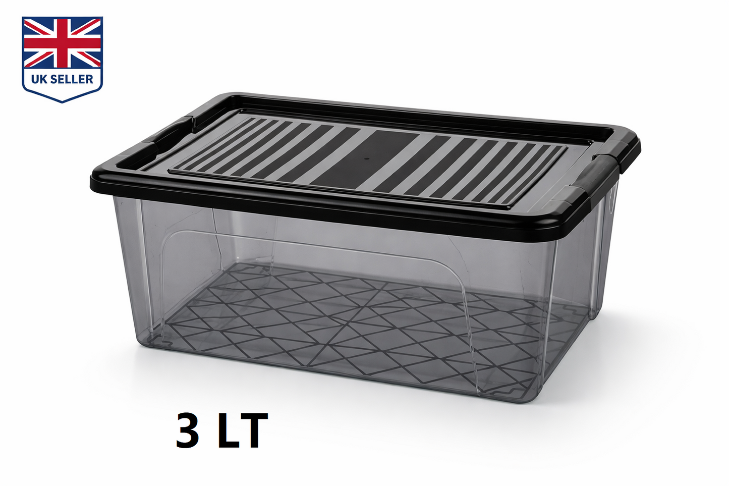 [1L / 2L / 3L / 5L /10L/15/ 20L /30L] Anthracite Storage Box with Clip Lid – Smoked Tinted Plastic, Stackable, Black