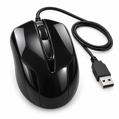 Black USB Wired Optical Computer Mouse – Adjustable 1600/2400/3200 DPI with Scroll Wheel