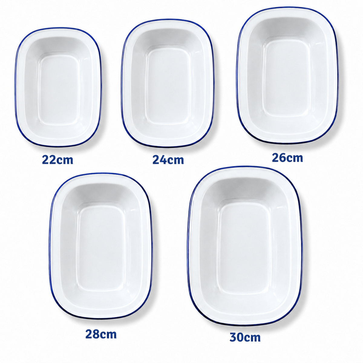Enamel Pie Dish – White with Blue Rim | 22-32cm Sizes
