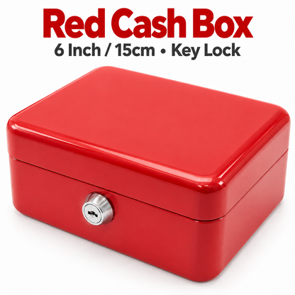 6 Inch Cash Box with Key Lock Red, Blue, Black