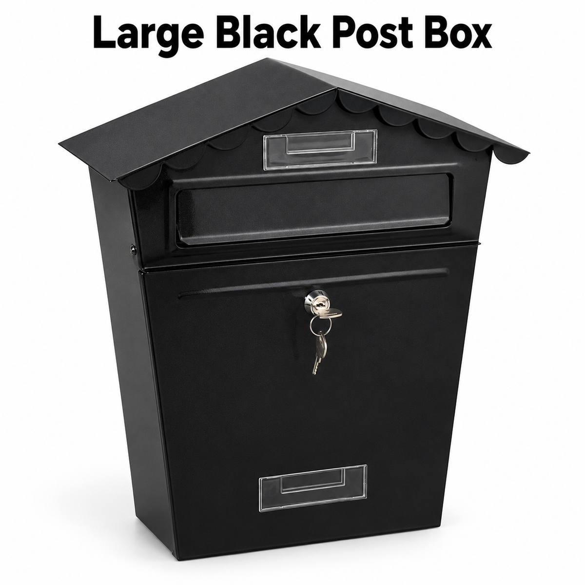 Large Black Steel Post Box with Lock – 34cm