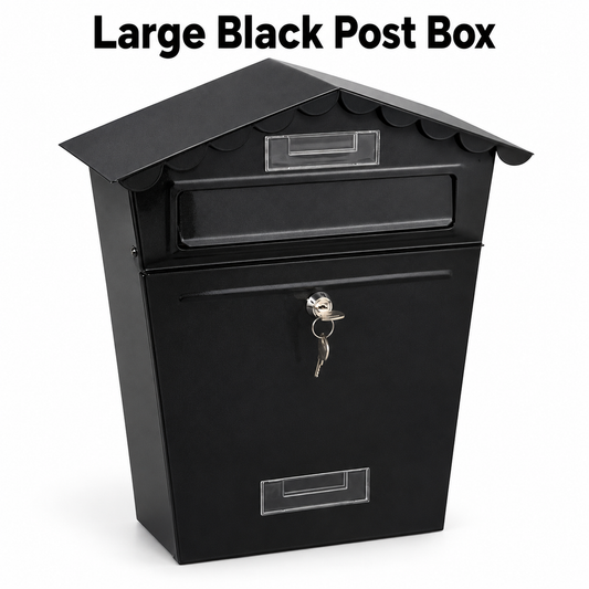 Large Black Steel Post Box with Lock – 34cm