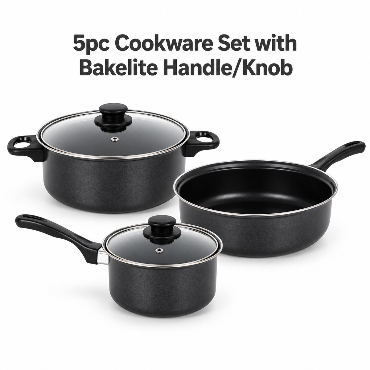 5-Piece Non-Stick Cookware Set with Glass Lids