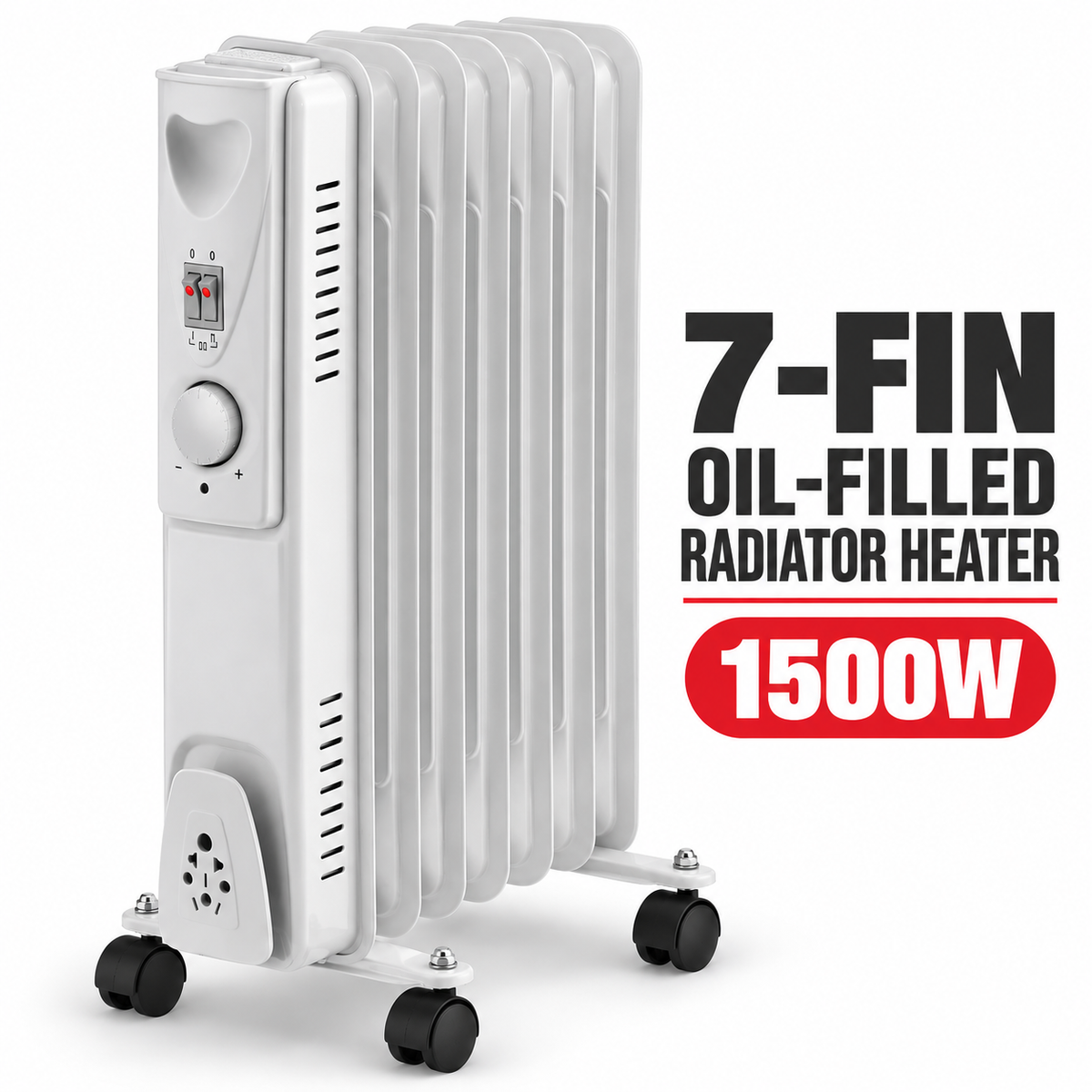 Single 1500W 7-Fin Oil-Filled Radiator Heater – White