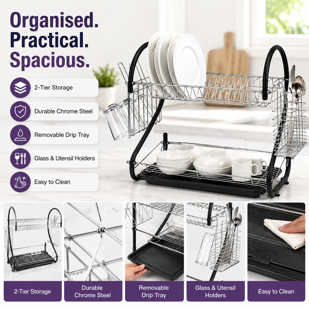 2 Tier Chrome Dish Drainer
