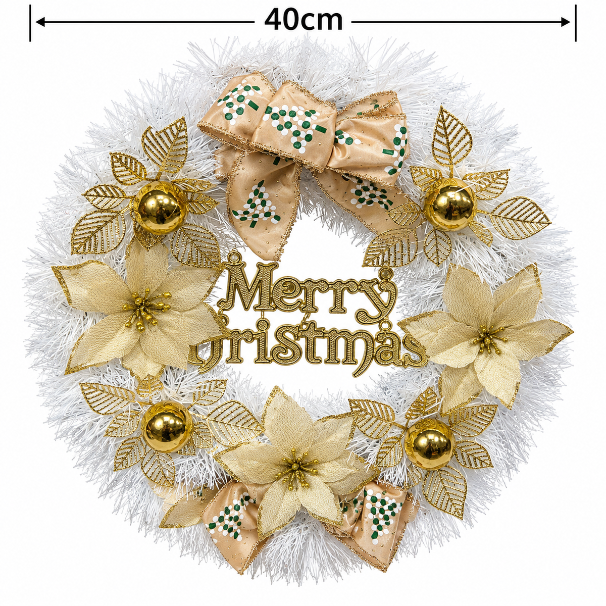 40cm White & Gold Christmas Wreath