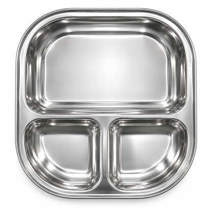 Stainless Steel 3 Compartment Tray – 29.5x26cm Divided Serving Plate
