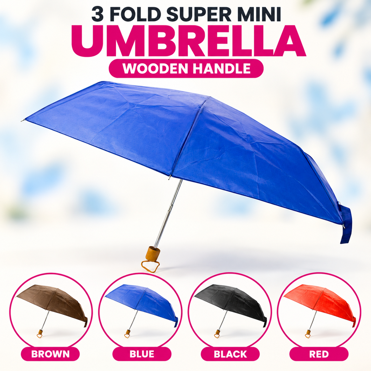 3 Fold Mini Umbrella Brown Blue Black Red
