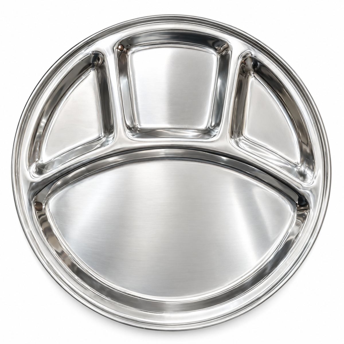 Stainless Steel 4 Compartment Thali Plate – 35cm Round Divided Dinner Tray