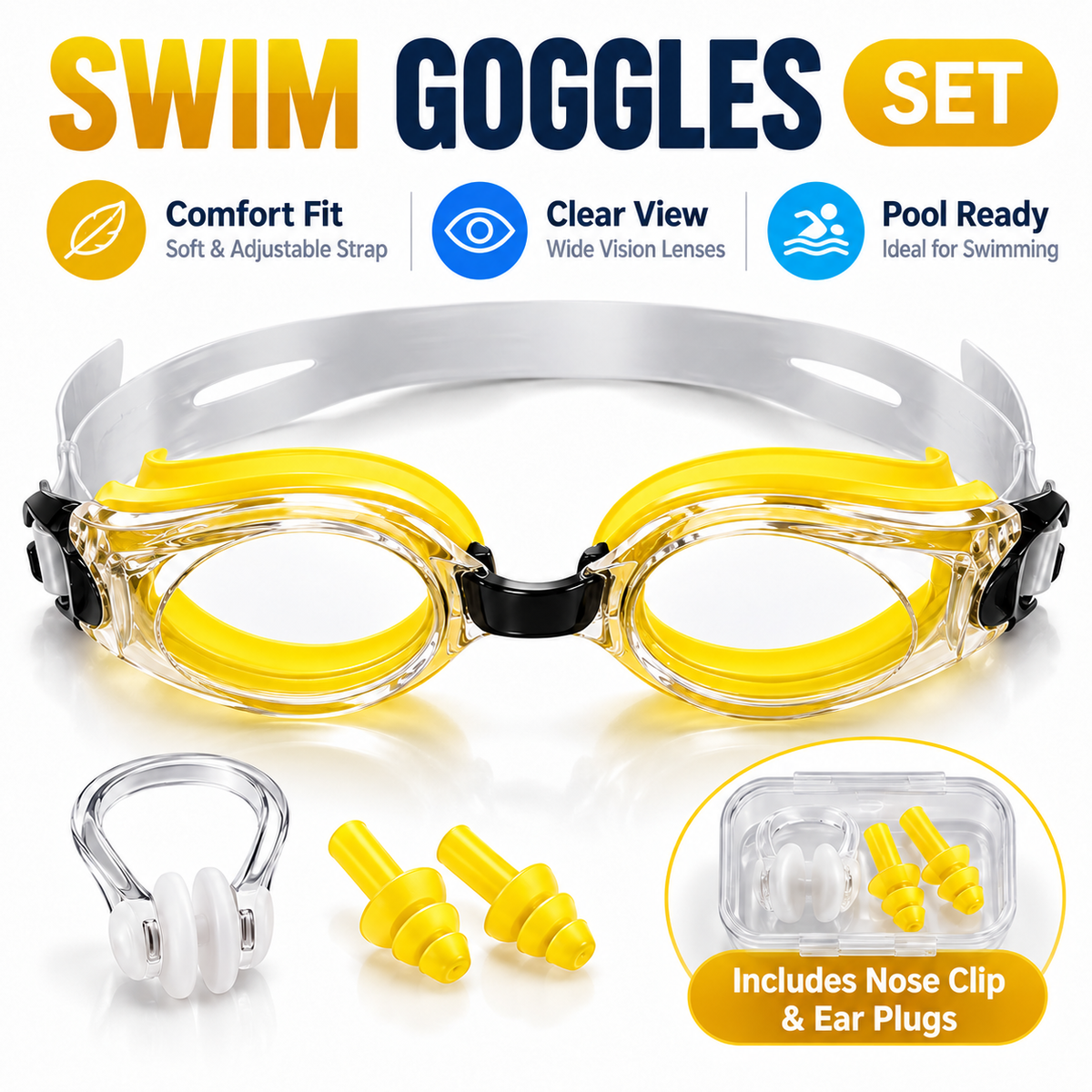 Swimming Goggles Set Purple Yellow Blue
