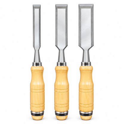 3Pc Wood Chisel Set Wooden Handle 12/19/25mm