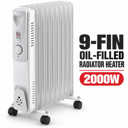 Single 2000W 9-Fin Oil-Filled Radiator Heater – White