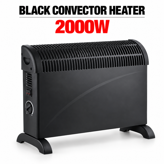 Single 2000W Portable Convector Heater 62.5cm – Black