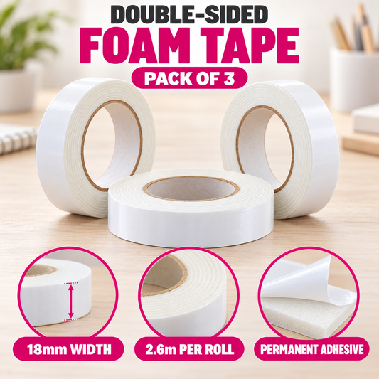 Double Sided Foam Tape 18mm Pack of 3