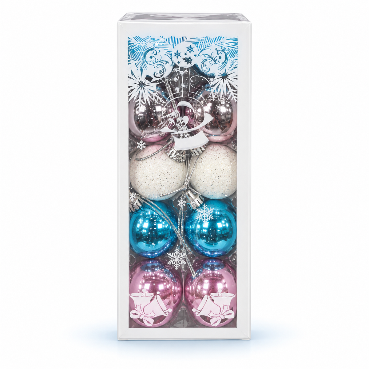 Pastel Christmas Ball Ornaments Box Set – Pink, Blue & White Glitter Baubles