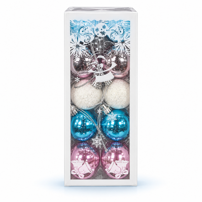 Pastel Christmas Ball Ornaments Box Set – Pink, Blue & White Glitter Baubles