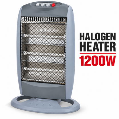 Single 1200W 3-Tube Oscillating Halogen Heater – Light Grey/ Standard