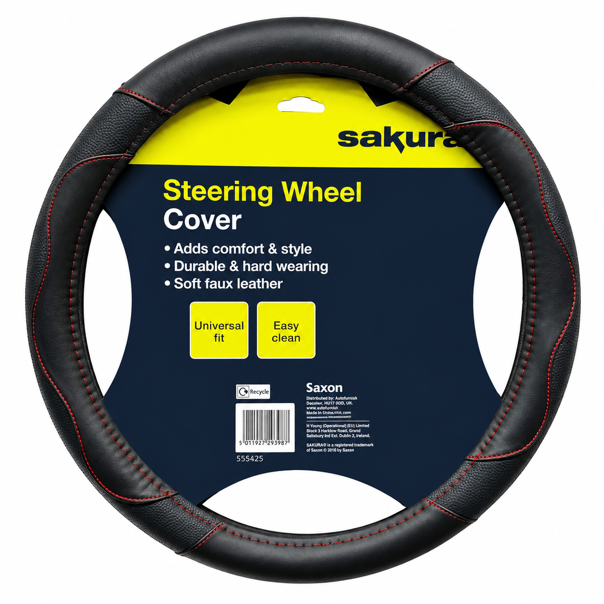 Black & Red Universal Steering Wheel Cover
