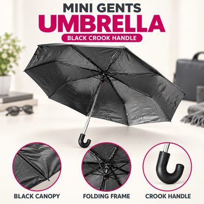 Black Mini Gents Umbrella with Crook Handle