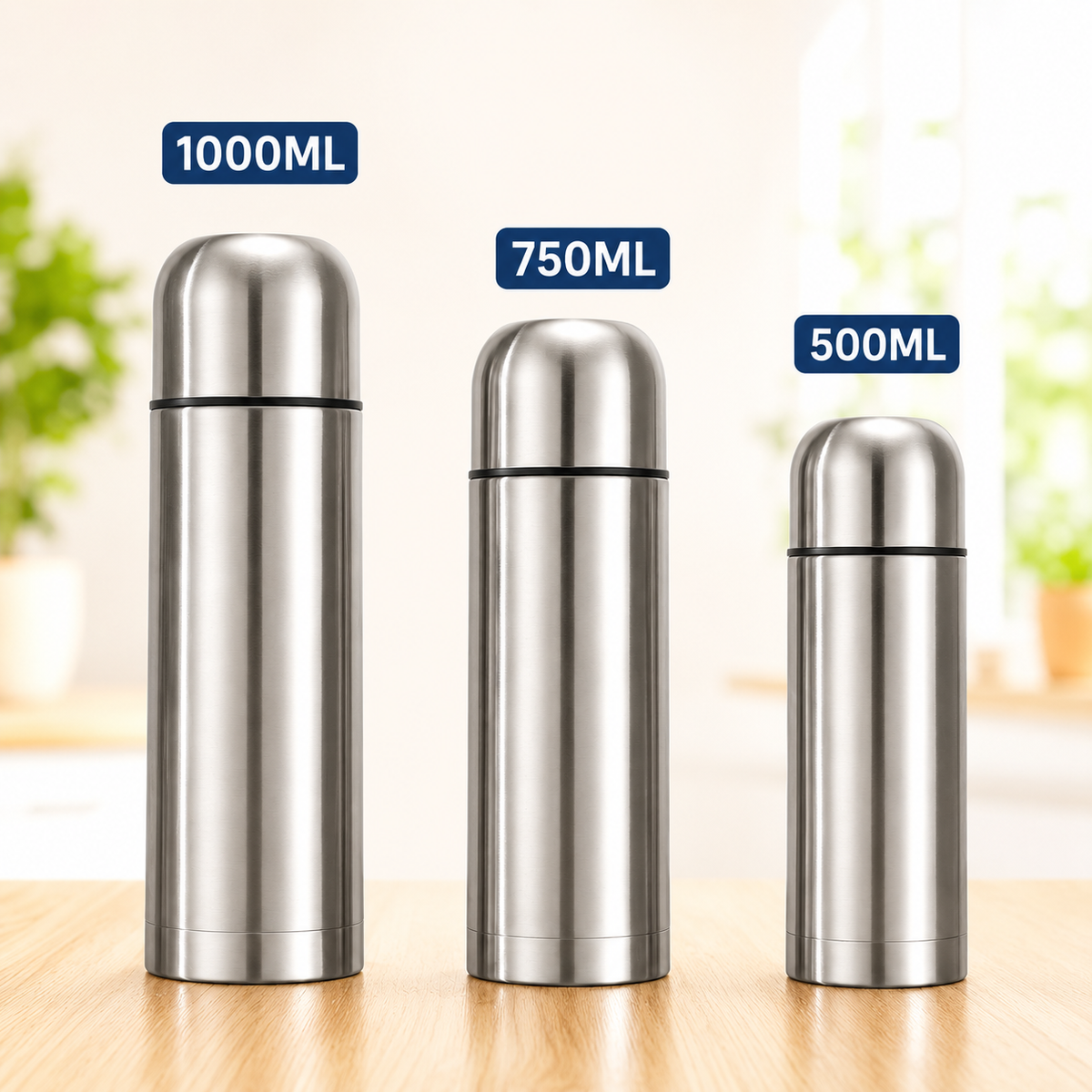 Stainless Steel Vacuum Flask – 500ml, 750ml & 1000ml