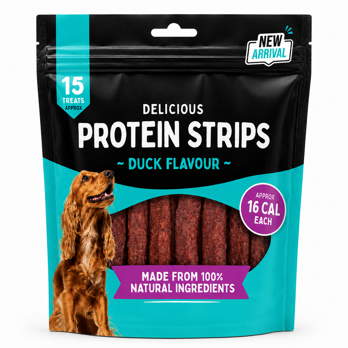 Duck Flavour Protein Strips Dog Treats – Approx. 15 Natural Chewy Treats
