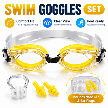 Swimming Goggles Set Purple Yellow Blue