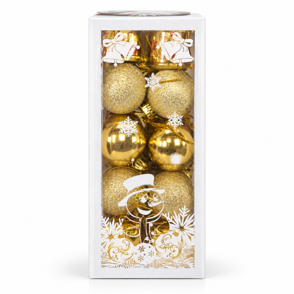 Gold Christmas Ball Ornaments Box Set – Glitter & Shiny Snowman Design