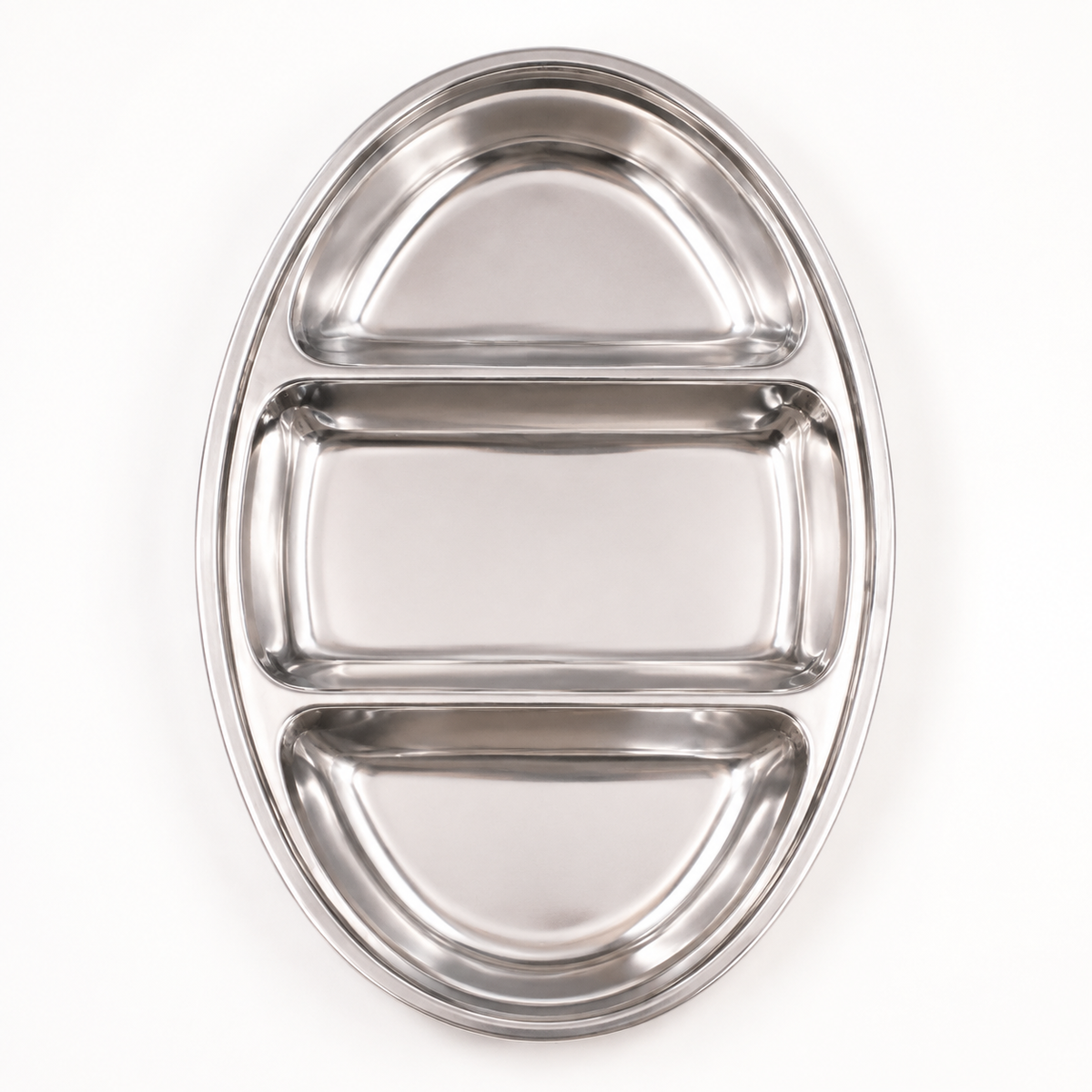 Stainless Steel Oval Serving Tray – 3 Compartments 50cm