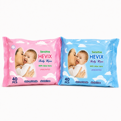 40 Unscented Sensitive Baby Wipes with Aloe Vera | Pink & Blue Packs