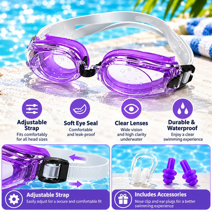 Swimming Goggles Set Purple Yellow Blue