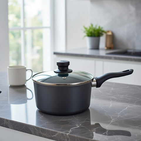20cm Milk Pan with Glass Lid and Black Handle