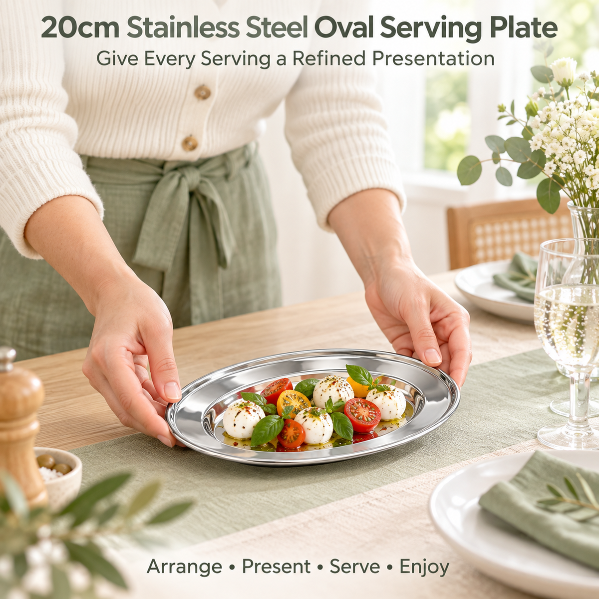 Mini Stainless Steel Oval Serving Dish – 20cm Side Plate