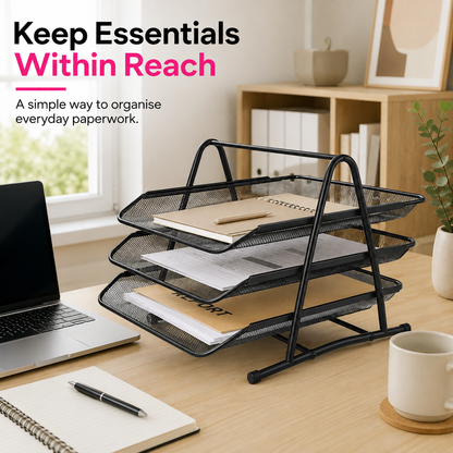 3-Tier Mesh Document Tray – Stackable Desktop Paper & File Organizer