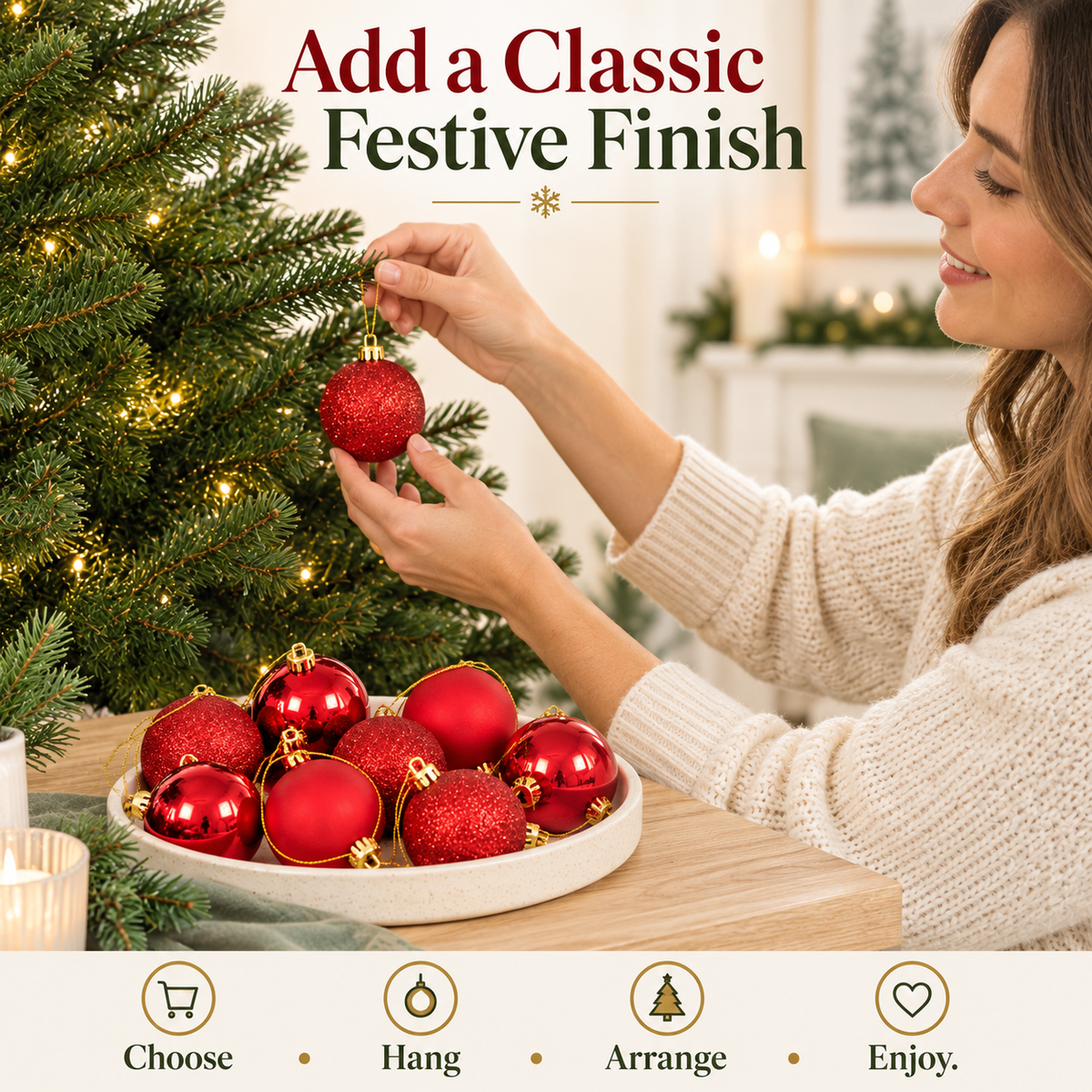 Red Christmas Ball Ornaments Set – Glitter, Matte & Shiny Baubles