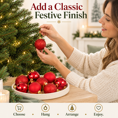 Red Christmas Ball Ornaments Set – Glitter, Matte & Shiny Baubles