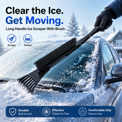 Ice Scraper with Snow Brush – Long Handle Winter Car Tool