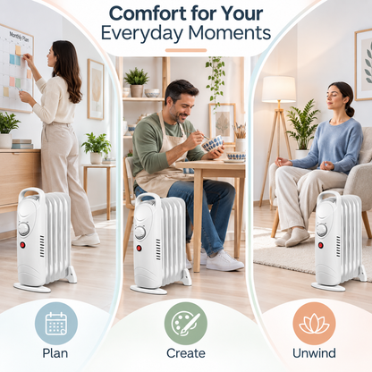 Single 800W 6-Fin Oil-Filled Radiator Heater – White
