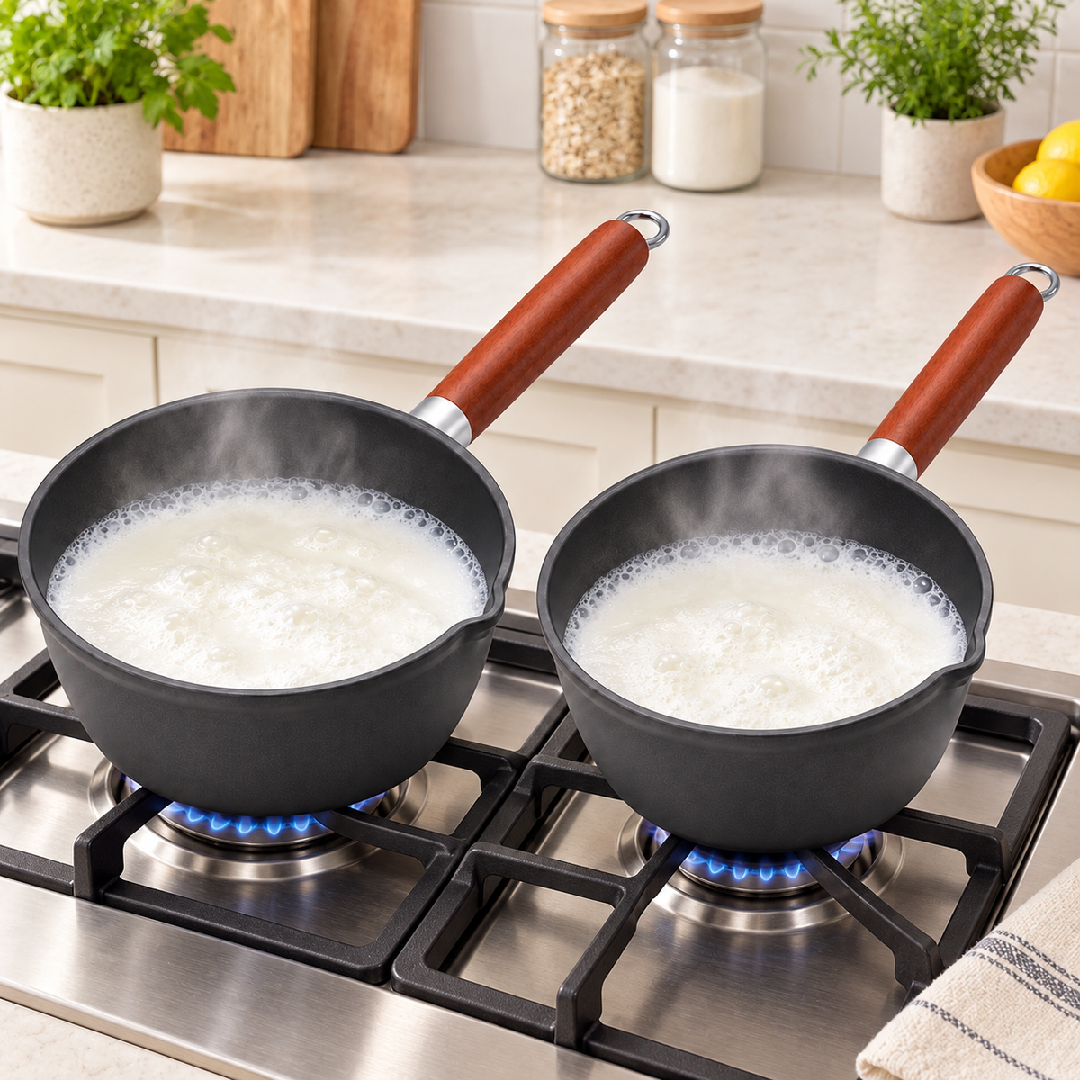 Milk Pan with Wooden Handle 16cm, 18cm