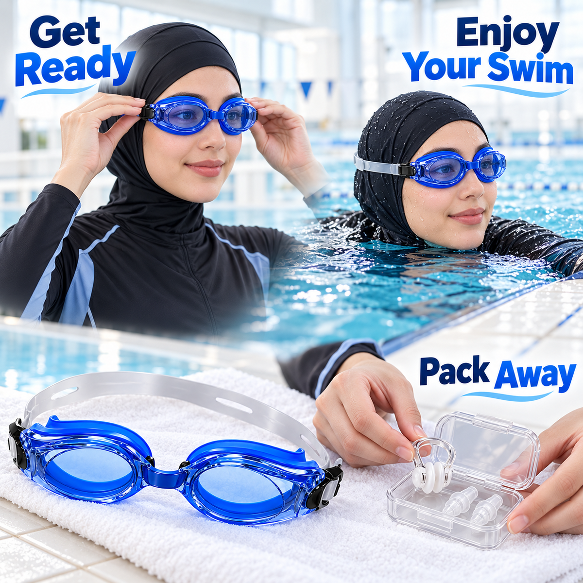 Swimming Goggles Set Purple Yellow Blue