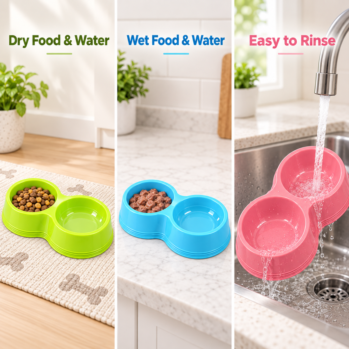 3 Pack Double Pet Bowls