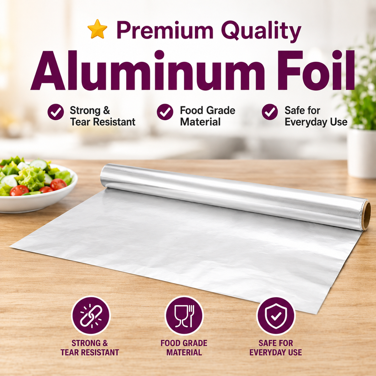 Aluminium Kitchen Foil Roll – 450mm Wide (5m & 10m)